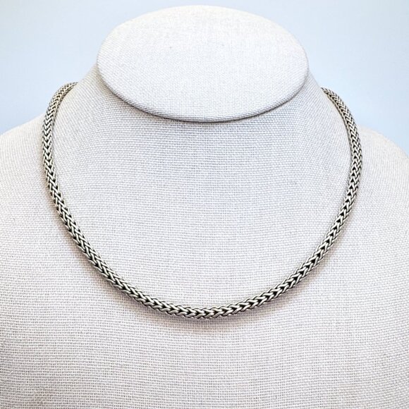 Sterling Silver 925 Byzantine Link Chain Necklace Hook Closure Size 18" Length - Picture 1 of 11